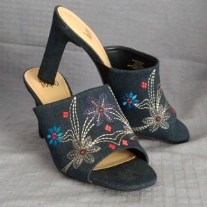 IMPO Denim Embroidered Heel Sandal